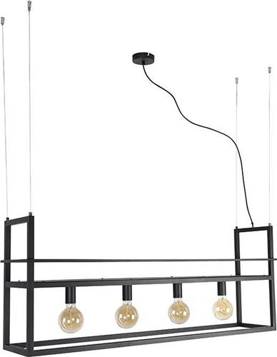 QAZQA cage rack - Industriele Hanglamp eettafel voor boven de eettafel | in eetkamer - 4 lichts - L 118 cm - Zwart - Industrieel - Woonkamer | Slaapkamer | Keuken