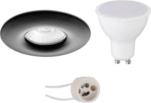 LED Spot Set - Pragmi Luno Pro - Waterdicht IP65 - GU10 Fitting - Inbouw Rond - Mat Zwart - 6W - Natuurlijk Wit 4200K - Ø82mm