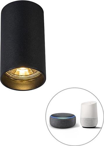 QAZQA tuba - Design Dimbare LED Smart Plafondspot | Spotje | Opbouwspot incl. wifi met Dimmer - 1 lichts - Ø 5.5 cm - Zwart - Woonkamer | Slaapkamer | Keuken