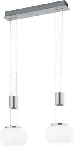 LED Hanglamp - Hangverlichting - Trion Maliba - 16W - 2-lichts - Warm Wit 3000K - Dimbaar - Rechthoek - Mat Nikkel - Aluminium