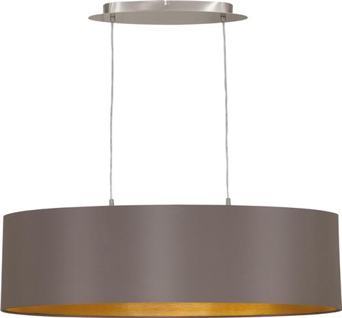 EGLO Maserlo - Hanglamp - 2 Lichts - Lengte 78cm - Stof - Grijs, Cappuccino, Goud