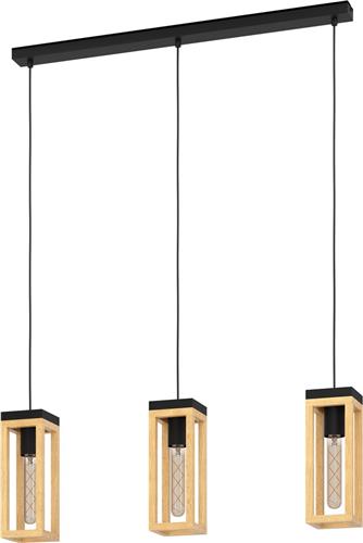 EGLO Nafferton Hanglamp - E27 - 80 cm - Hout - Zwart/Bruin