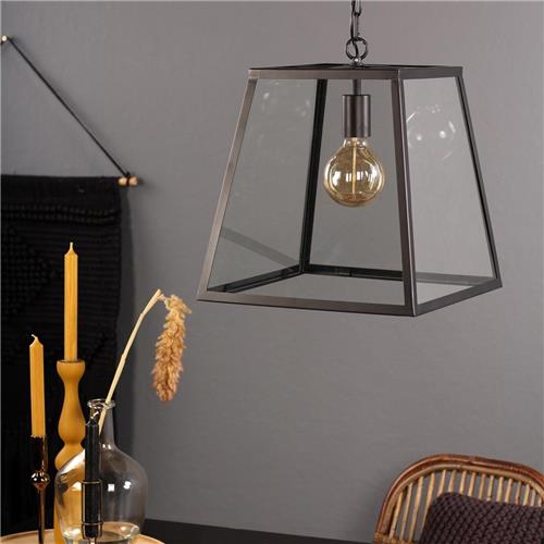 Light & Living SAUNTE Hanglamp glas metaal zwart 34,5X34X34