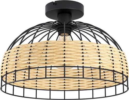 EGLO Anwick Plafondlamp - E27 - Ø 38 cm - Zwart/Rotan