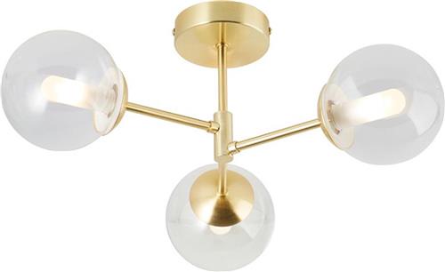 BRILLIANT lamp, Gitse plafondlamp 3-pits RVS, metaal/glas, 3x QT14, G9, 20W, pin base lampen (niet meegeleverd), A++