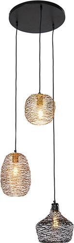 QAZQA sarella - Design Hanglamp eettafel - 3 lichts - Ø 52 cm - Zwart Goud - Woonkamer | Slaapkamer | Keuken