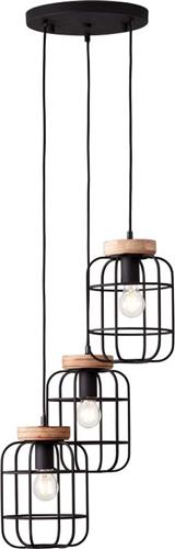 Brilliant Gwen - Hanglamp - E27 max 3x40W - Zwart/Hout