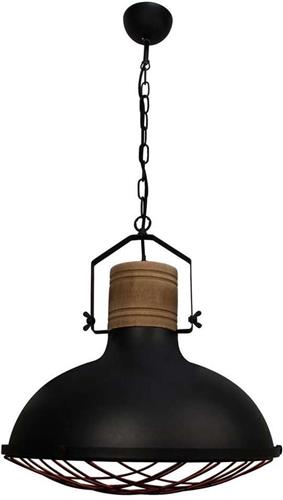 Brilliant 'Emma' XL Hanglamp- Zwart - Houten Klos - Industrieel/Landelijk