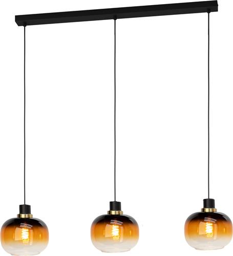 EGLO Oilella Hanglamp - E27 - 95 cm - Amber glas - Zwart/Geelkoper