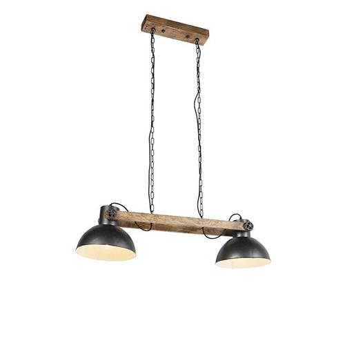 QAZQA mangoes - Industriele Hanglamp eettafel voor boven de eettafel | in eetkamer - 2 lichts - L 1030 mm - Donkergrijs - Industrieel - Woonkamer | Slaapkamer | Keuken