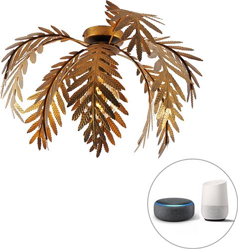 QAZQA botanica - Landelijke LED Smart Plafondlamp incl. wifi - 1 lichts - Ø 45 cm - Goud/messing - Woonkamer | Slaapkamer