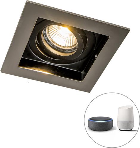 QAZQA carree - Moderne LED Smart Inbouwspot incl. wifi - 1 lichts - L 103 mm - Staal - Woonkamer | Slaapkamer | Keuken