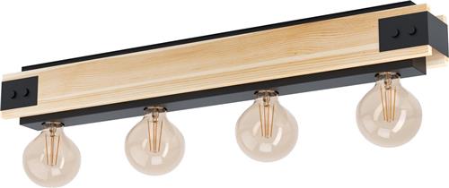 EGLO Layham Plafondlamp - E27 - 76 cm - Hout/Staal - Bruin/Zwart