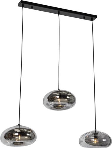 QAZQA ayesha - Art Deco Hanglamp eettafel voor boven de eettafel | in eetkamer - 3 lichts - L 93 cm - Zwart - Woonkamer | Slaapkamer | Keuken