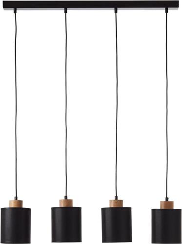 BRILLIANT lamp, Vonnie hanglamp 4-vlammen zwart/houtkleurig, metaal/hout/textiel, 4x A60, E27, 25W, normale lampen (niet meegeleverd), A++