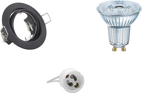 LED Spot Set - OSRAM Parathom PAR16 927 36D - GU10 Fitting - Dimbaar - Inbouw Rond - Mat Zwart - 5.5W - Warm Wit 2700K - Kantelbaar Ø83mm