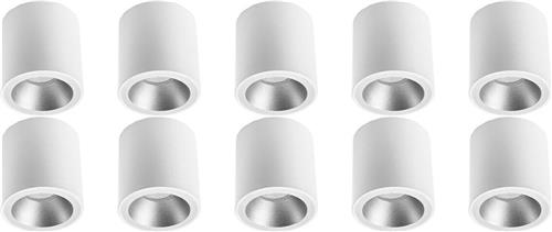 Opbouwspot 10 Pack - Pragmi Cliron Pro - GU10 Fitting - Opbouw Rond - Mat Wit/Zilver - Aluminium - Verdiept - Ø90mm