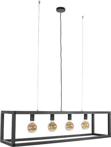 QAZQA big_cage2 - Industriele Hanglamp eettafel voor boven de eettafel | in eetkamer - 4 lichts - L 1180 mm - Zwart - Industrieel - Woonkamer | Slaapkamer