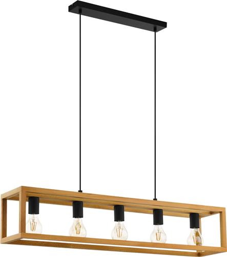 EGLO Blackcrown 1 Hanglamp - E27 - 100 cm - industrieel - Hout - Zwart/Bruin