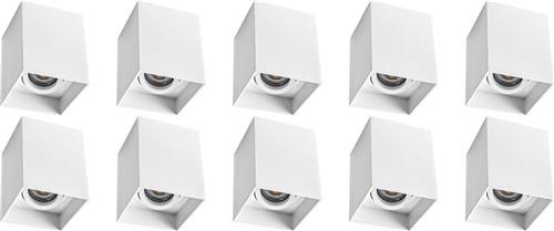 Opbouwspot 10 Pack - Pragmi Luxina Pro - GU10 Fitting - Opbouw Vierkant - Mat Wit - Aluminium - Verdiept - Kantelbaar - 90mm