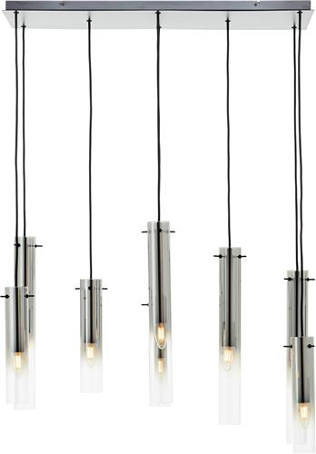 Brilliant Lamp Glasini hanglamp 8 lampen mat zwart/gerookt glas metaal/zwart bamboe 8x C35, E14, 25 W