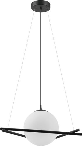 Eglo Hanglamp - E27 - 1lichts - Staal Zwart / Glas opaal-mat - Wit