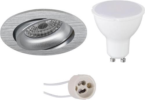 LED Spot Set - Pragmi Delton Pro - GU10 Fitting - Inbouw Rond - Mat Zilver - 6W - Natuurlijk Wit 4200K - Kantelbaar - Ø82mm