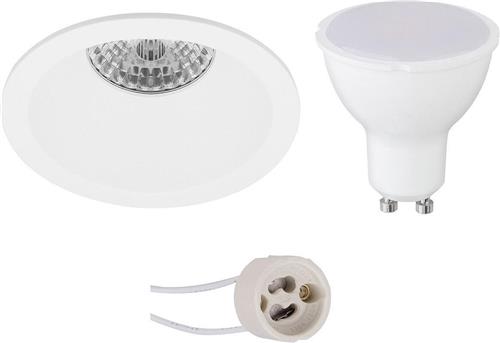 LED Spot Set - Pragmi Pollon Pro - GU10 Fitting - Inbouw Rond - Mat Wit - 6W - Natuurlijk Wit 4200K - Verdiept - Ø82mm