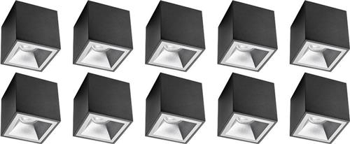 Opbouwspot 10 Pack - Pragmi Cliron Pro - GU10 Fitting - Opbouw Vierkant - Mat Zwart/Zilver - Aluminium - Verdiept - Ø90mm