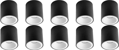 Opbouwspot 10 Pack - Pragmi Cliron Pro - GU10 Fitting - Opbouw Rond - Mat Zwart/Wit - Aluminium - Verdiept - Ø90mm