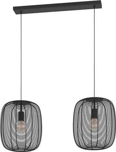 EGLO Rinroe Hanglamp - E27 - 2 lichts - 90 cm - Zwart - Staal