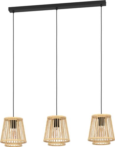 EGLO Hykeham Hanglamp - E27 - 91 cm - Staal/Bamboe - Zwart/Bruin