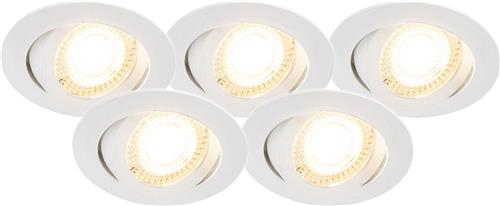 QAZQA mio - Moderne Dimbare LED Inbouwspot met Dimmer - 5 stuks - L 0 mm - Wit - Woonkamer | Slaapkamer | Keuken