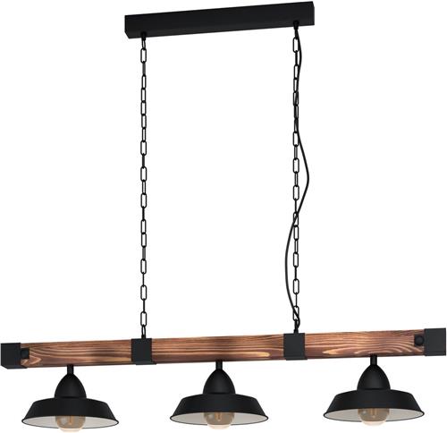 EGLO Oldbury Hanglamp - 3-Lichts - E27 zwart/bruin - FSC Hout