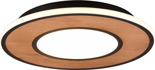 LED Plafondlamp - Trion Dirkon - 37W - Warm Wit 3000K - Dimbaar - Rond - Mat Zwart/Bruin - Hout