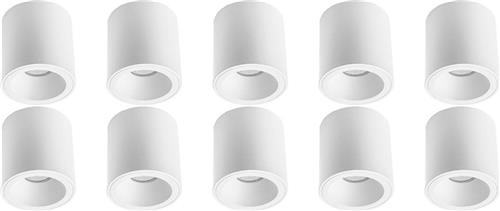 Opbouwspot 10 Pack - Pragmi Cliron Pro - GU10 Fitting - Opbouw Rond - Mat Wit - Aluminium - Verdiept - Ø90mm