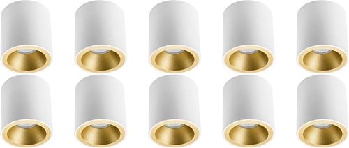 Opbouwspot 10 Pack - Pragmi Cliron Pro - GU10 Fitting - Opbouw Rond - Mat Wit/Goud - Aluminium - Verdiept - Ø90mm