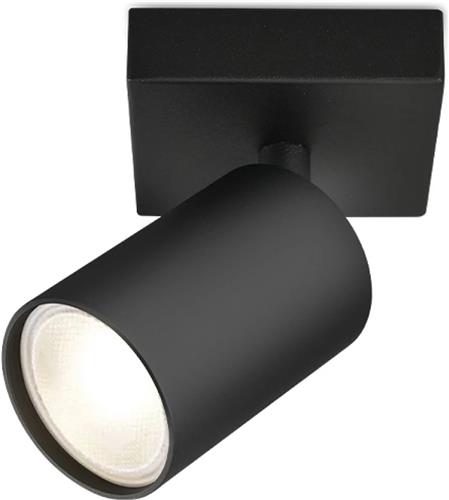 LED Plafondspot - Brinton Betin - GU10 Fitting - 1-lichts - Rond - Mat Zwart - Kantelbaar - Aluminium