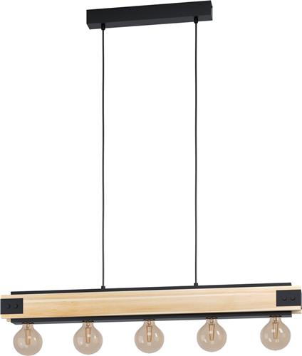 EGLO Layham Hanglamp - E27 - 96 cm - Hout/Staal - Zwart/Bruin