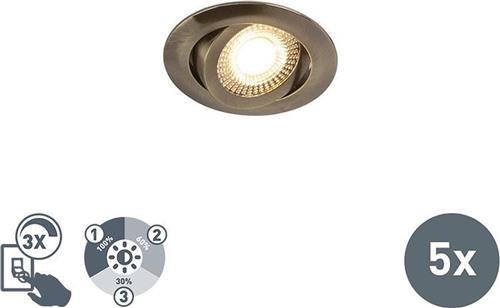 QAZQA mio - Moderne Dimbare LED Inbouwspot met Dimmer - 5 stuks - Ø 84 mm - Brons - Woonkamer | Slaapkamer | Keuken