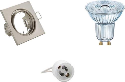 LED Spot Set - OSRAM Parathom PAR16 927 36D - GU10 Fitting - Dimbaar - Inbouw Vierkant - Mat Nikkel - 3.7W - Warm Wit 2700K - Kantelbaar 80mm