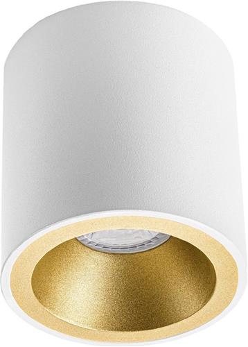 Opbouwspot GU10 - Pragmi Cliron Pro - Opbouw Rond - Mat Wit/Goud - Aluminium - Verdiept - Ø90mm