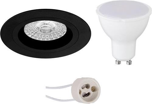 LED Spot Set - Pragmi Rodos Pro - GU10 Fitting - Inbouw Rond - Mat Zwart - 4W - Helder/Koud Wit 6400K - Ø93mm