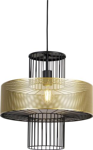 QAZQA tess - Design Hanglamp - 1 lichts - Ø 40 cm - Zwart Goud - Woonkamer | Slaapkamer | Keuken