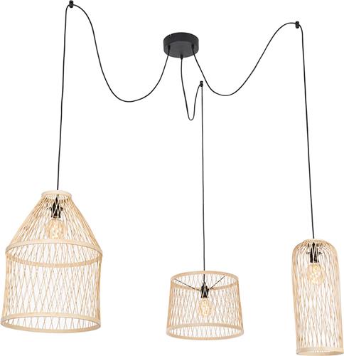 QAZQA calamus - Landelijke Hanglamp eettafel voor buiten voor boven de eettafel | in eetkamer - 3 lichts - Ø 145 cm - Naturel - Buitenverlichting