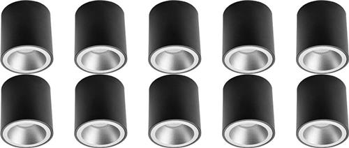 Opbouwspot 10 Pack - Pragmi Cliron Pro - GU10 Fitting - Opbouw Rond - Mat Zwart/Zilver - Aluminium - Verdiept - Ø90mm