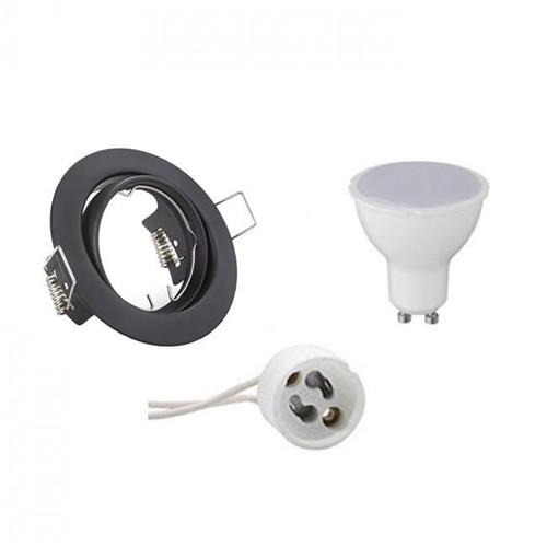 LED Spot Set - Trion - GU10 Fitting - Inbouw Rond - Mat Zwart - 6W - Natuurlijk Wit 4200K - Kantelbaar Ø83mm