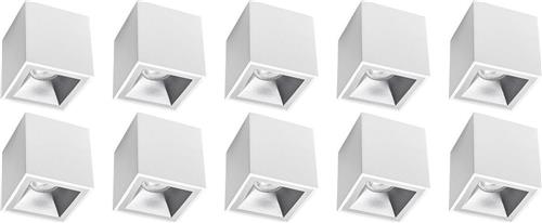 Opbouwspot 10 Pack - Pragmi Cliron Pro - GU10 Fitting - Opbouw Vierkant - Mat Wit/Zilver - Aluminium - Verdiept - Ø90mm