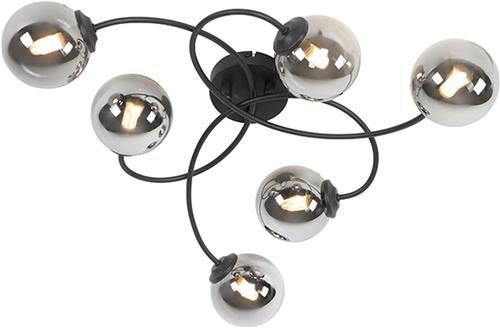 QAZQA athens - Moderne Plafondlamp - 6 lichts - L 520 mm - Zwart - Woonkamer | Slaapkamer | Keuken