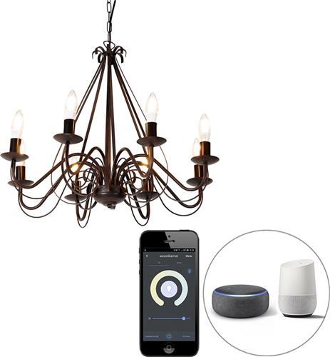 QAZQA giuseppe - Landelijke LED Smart Italiaanse kroonluchter incl. wifi - 8 lichts - Ø 60 cm - Roestbruin - Woonkamer